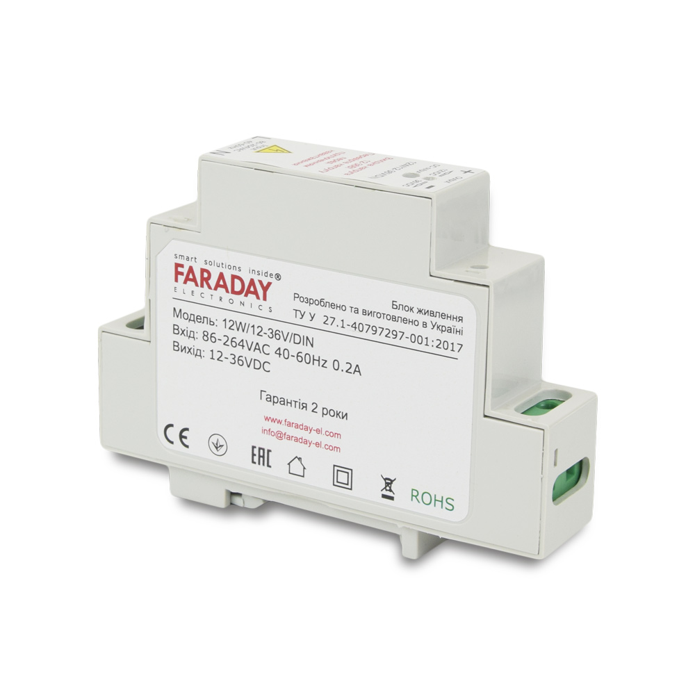 Блок живлення Faraday Electronics 12W/12-36V/DIN для кріплення на DIN рейку — изображение 3
