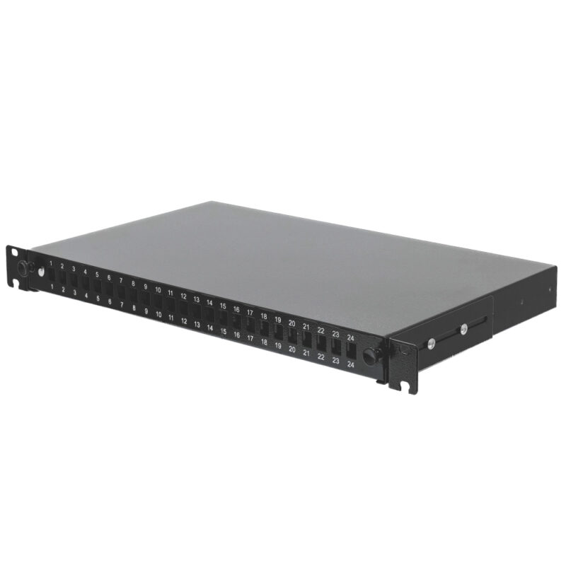 Патч-панель 24 порти SC-Simpl./LC-Dupl./E2000, пуста, кабельні вводи для 6xPG13.5 та 6xPG11, 1U, чорна