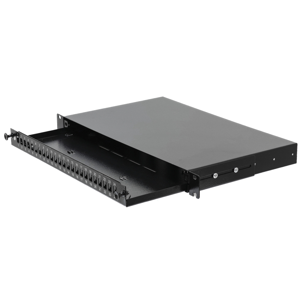 Патч-панель 24 порти SC-Simpl./LC-Dupl./E2000, пуста, кабельні вводи для 6xPG13.5 та 6xPG11, 1U, чорна — изображение 2