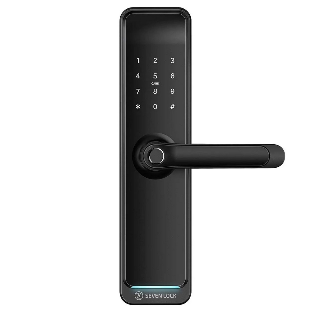 Розумний дверний біометричний замок SEVEN LOCK SL-7767BF black (врізна частина 6068 Auto)