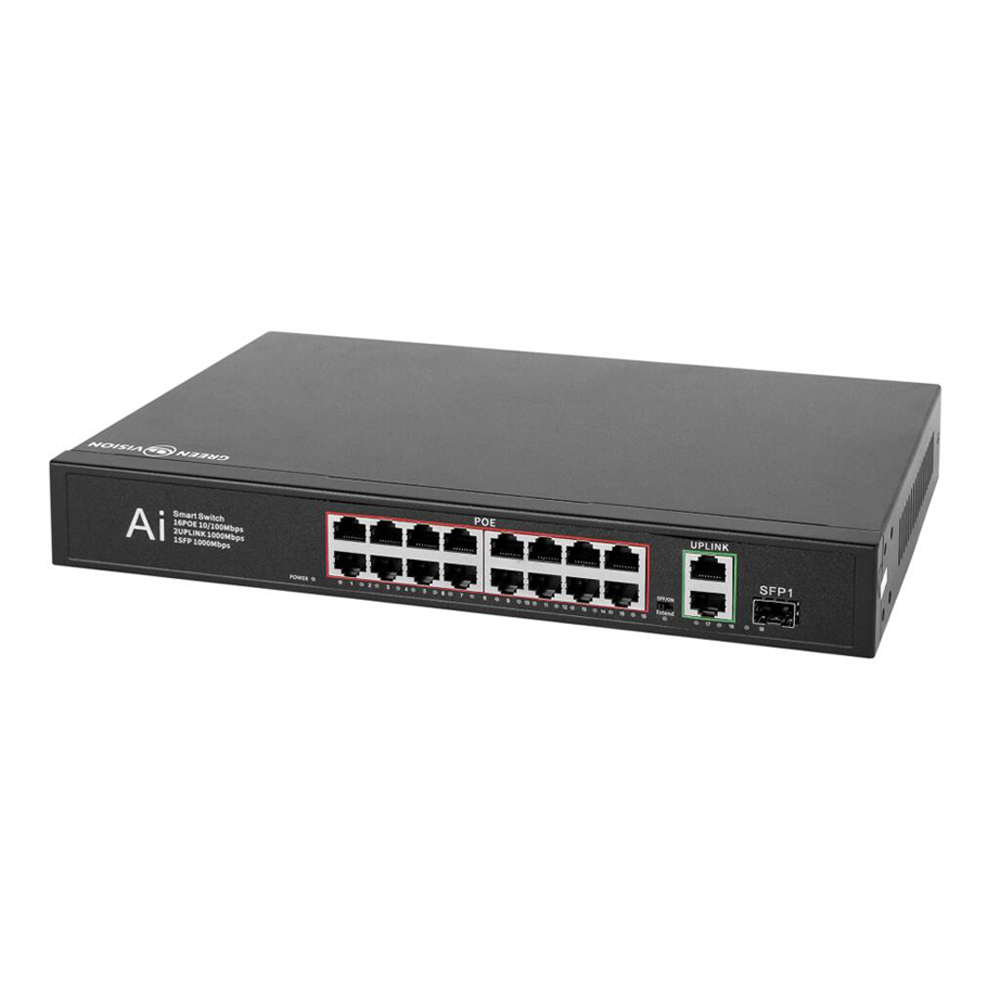 Комутатор мережевий GreenVision POE GV-010-D-16+2 PG+1 SFP — изображение 2