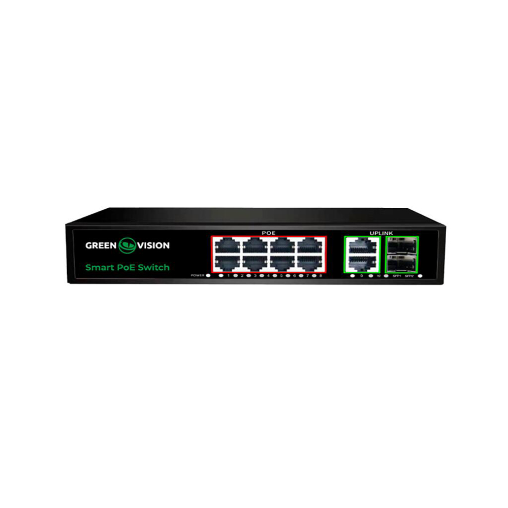 Комутатор мережевий GreenVision POE GV-021-D-8G+2PG+2SFP