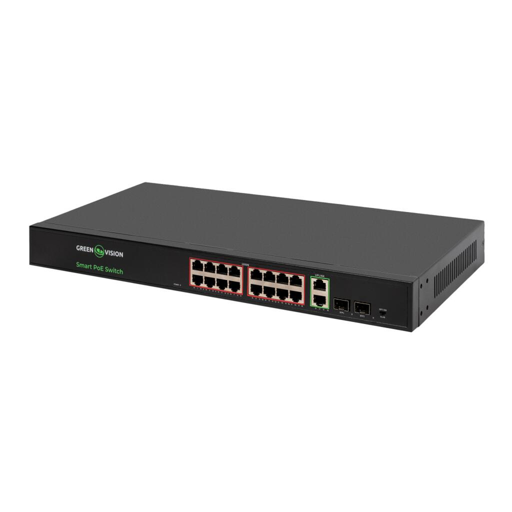 Комутатор мережевий GreenVision POE GV-022-D-16G+2PG+2SFP