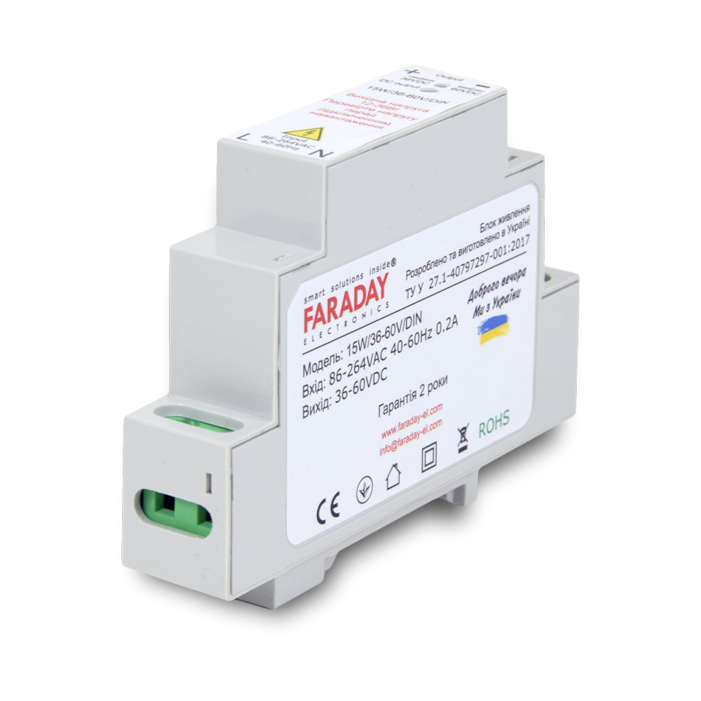 Блок живлення Faraday Electronics 15W/36-60V/DIN для кріплення на DIN рейку — изображение 2