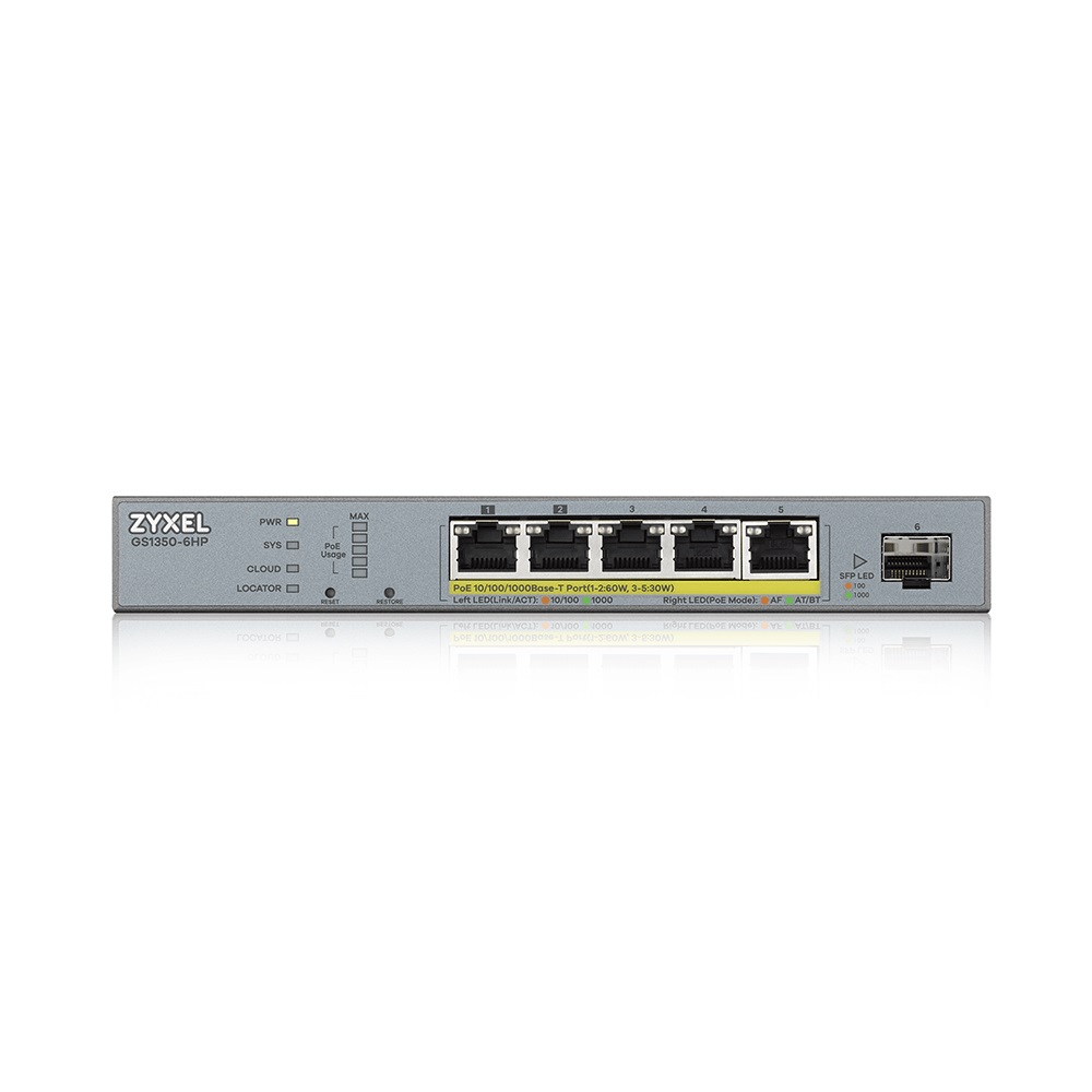 Смарт-керований комутатор для відеоспостереження на 5 портів з PoE ZyXEL GS1350-6HP (GS1350-6HP-EU0101F) — изображение 2