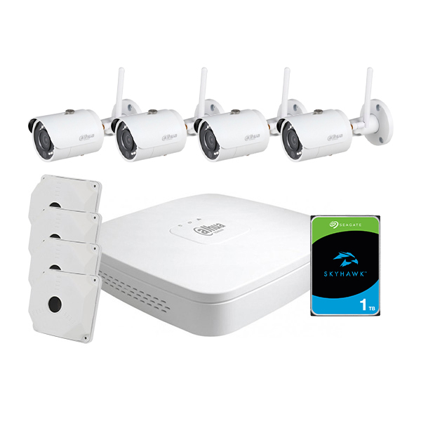 Комплект відеоспостереження WiFi kit 4cam: 1 відеореєстратор, 1 жорсткий диск, 4 Wi-Fi-відеокамери 4 Мп та 4 кронштейни
