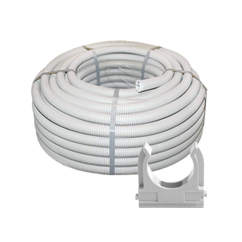 Комплект: гофротруба Light ДКС ПВХ D 32 (25 м) сіра + кліпси для гофри 32 мм (50 шт/уп) сіра