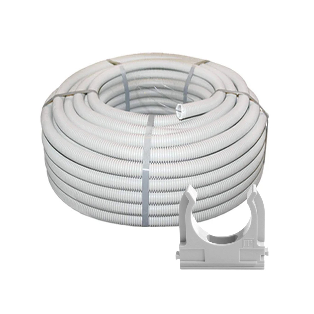 Комплект: гофротруба Light ДКС ПВХ D 32 (25 м) сіра + кліпси для гофри 32 мм (50 шт/уп) сіра