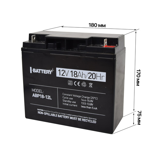 Акумулятор 12В 18А·год для ДБЖ I-Battery ABP18-12L — изображение 2