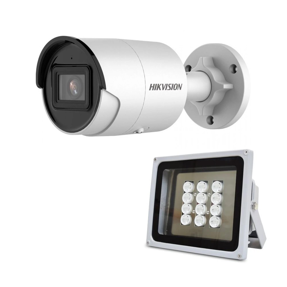 Комплект: IP-відеокамера 4 Мп Hikvision DS-2CD2043G2-I (2.8 мм) AcuSense з відеоаналітикою + ІЧ-прожектор Lightwell LW12-140IR45-220