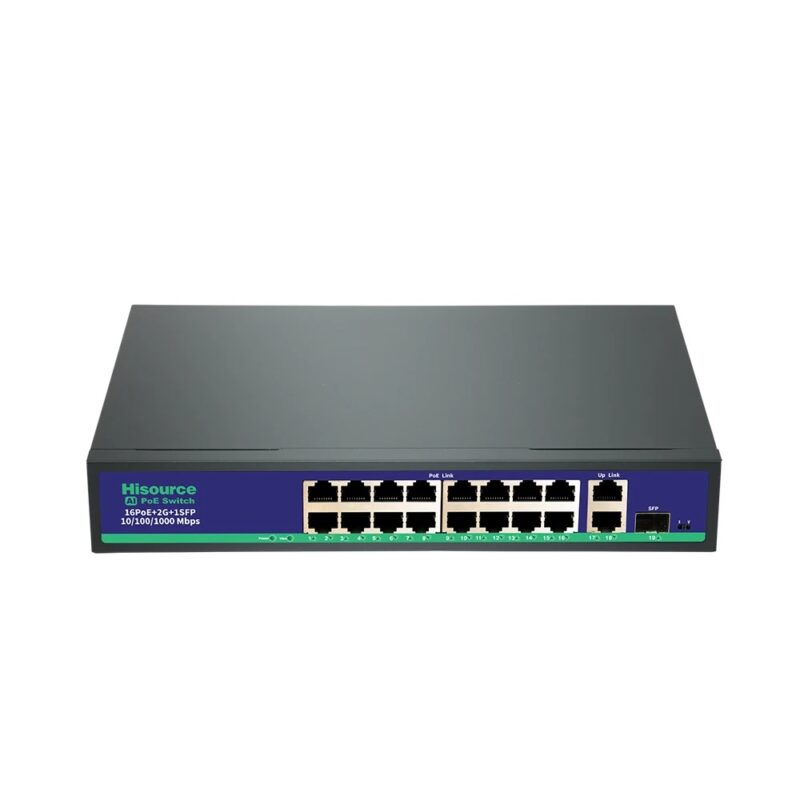 Некерований 19-портовий PoE-комутатор Hisource Hi-F1621GBL-C з 16 портами PoE