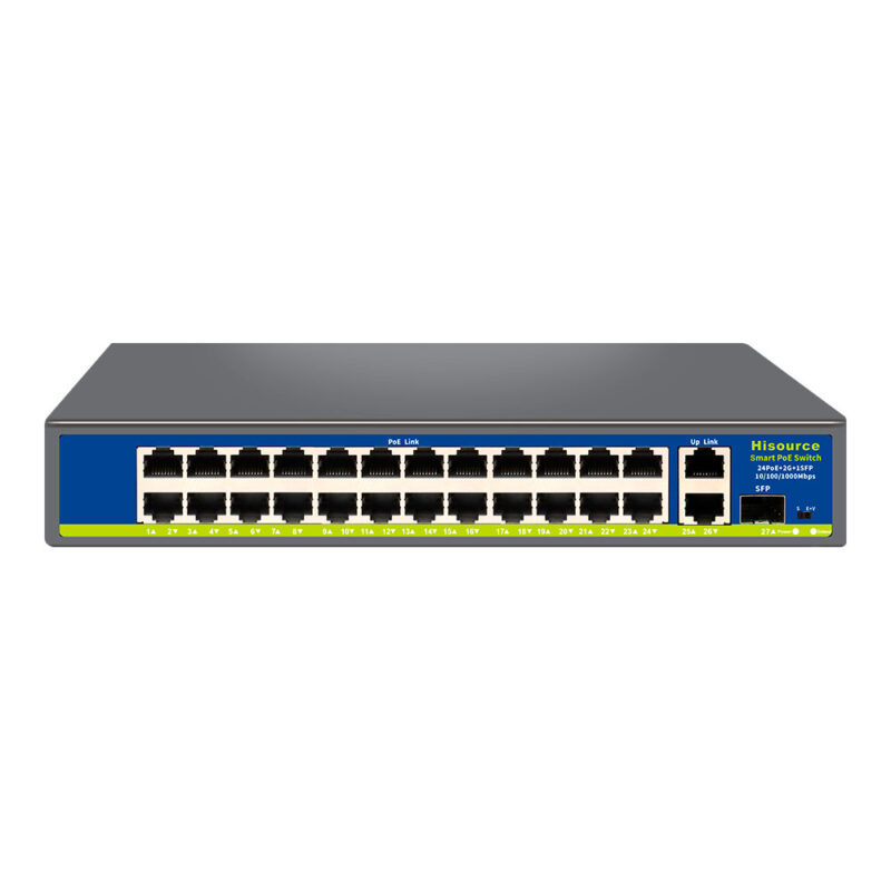 Некерований 27-портовий PoE-комутатор Hisource Hi-F2421GBL-C з 24 портами PoE