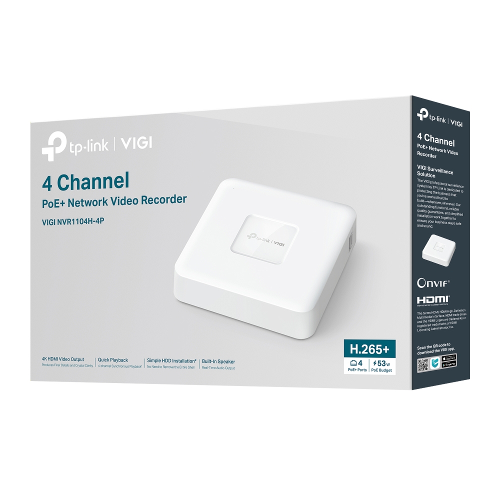 IP-відеореєстратор 4-канальний TP-Link VIGI NVR1104H-4P з PoE+ для систем відеоспостереження — изображение 4