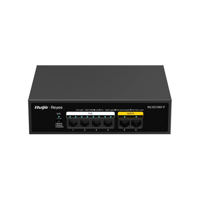 Некерований PoE-комутатор Ruijie RG-ES106F-P з 4 портами PoE