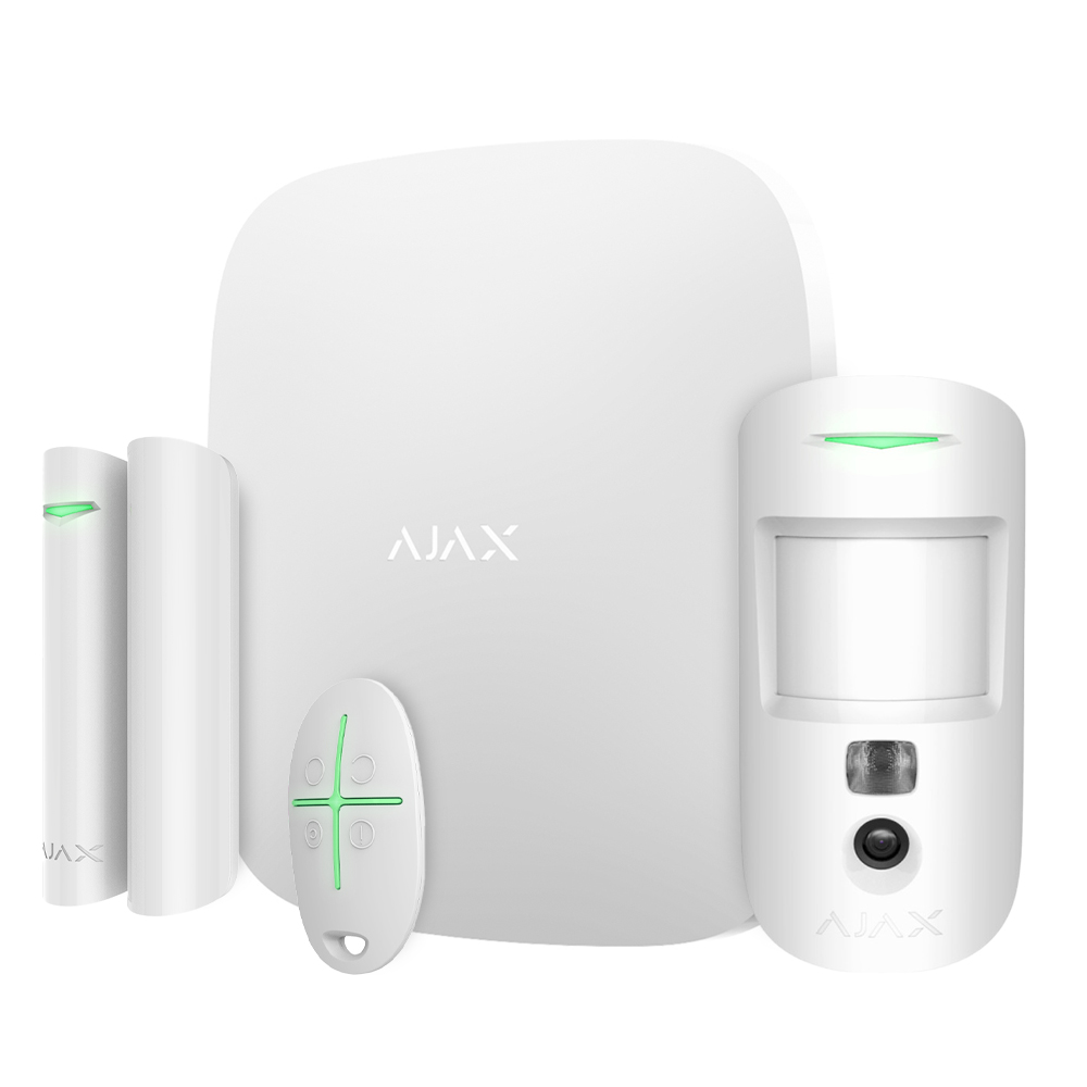 Комплект бездротової сигналізації Ajax StarterKit Cam Plus HDR White — Wi-Fi, 2G/3G/4G, Ethernet, фотоверифікація тривог