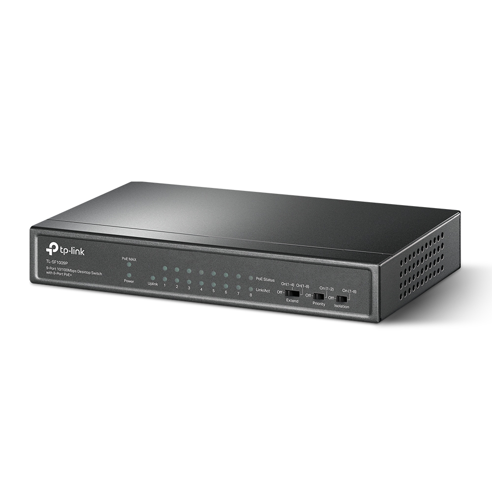 PoE-комутатор TP-Link TL-SF1009P 9-портів, 8 портів PoE+, 65W, некерований, 250 м — изображение 2