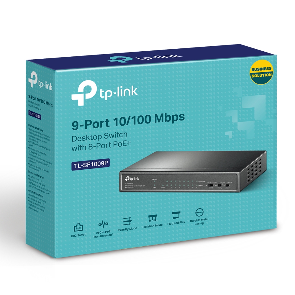 PoE-комутатор TP-Link TL-SF1009P 9-портів, 8 портів PoE+, 65W, некерований, 250 м — изображение 4